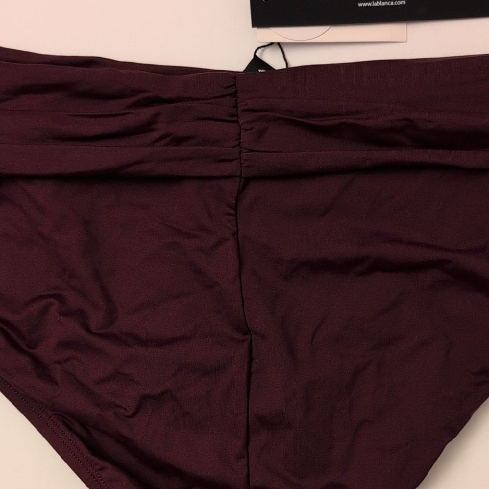 NWT La Blanca Island Goddess Banded Hipster Swim Bikini Bottom Dark Cherry - 14 - Picture 5 of 9